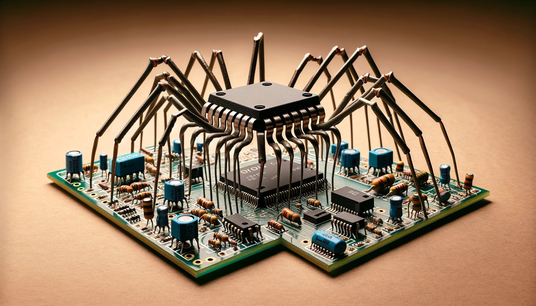 A funny PCB by DALL-E 3, 2023.